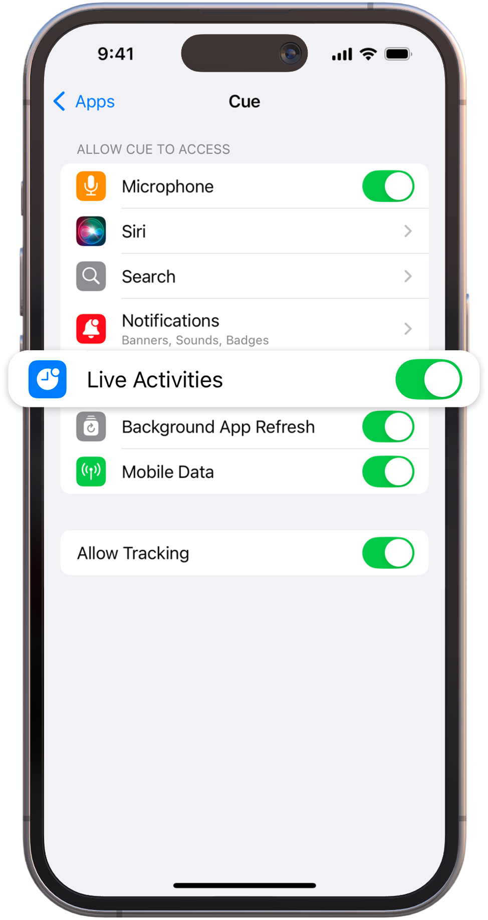 Live Activities Settings